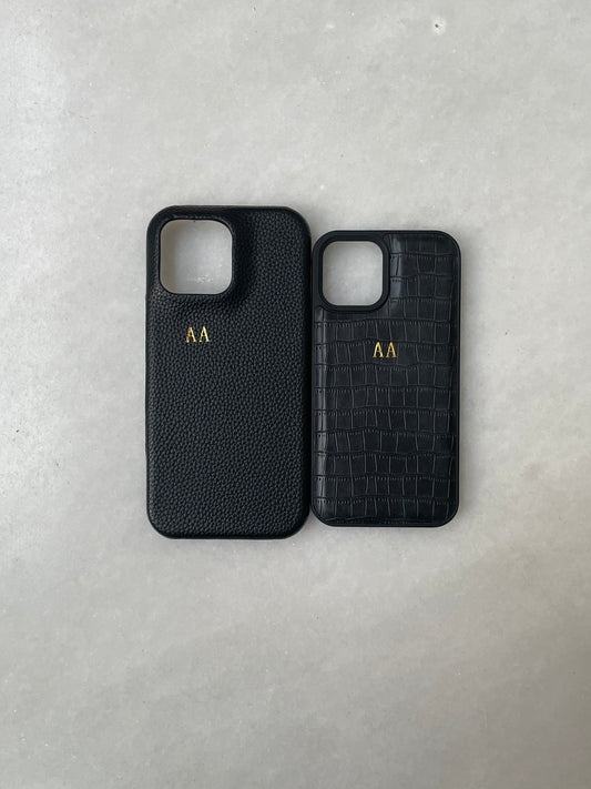 Personalised Black Pebble Leather Case