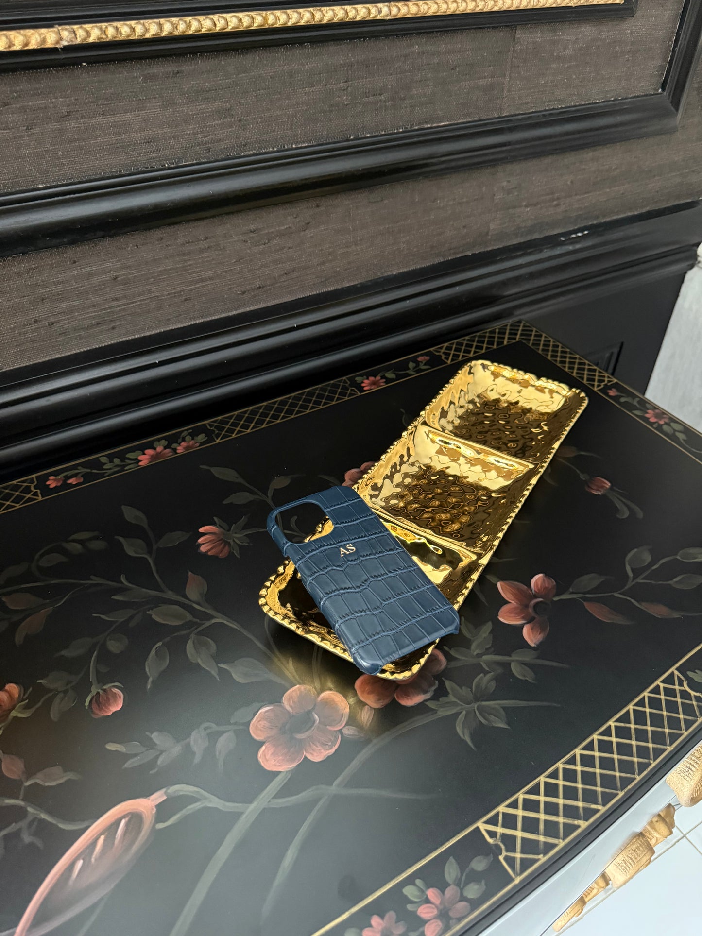 Personalised Deep Blue Croc Leather Case