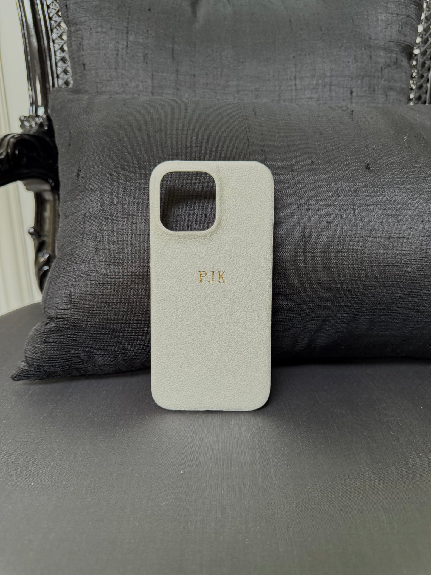 Personalised White Pebble Leather Case