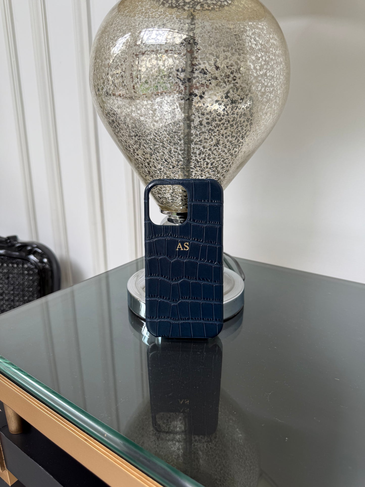 Personalised Deep Blue Croc Leather Case