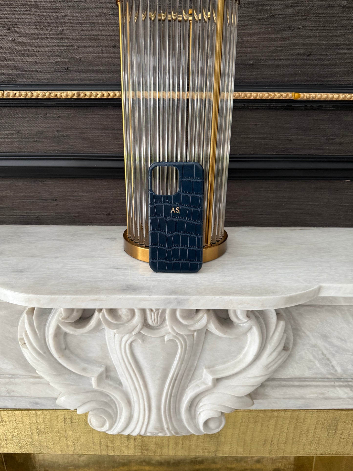 Personalised Deep Blue Croc Leather Case