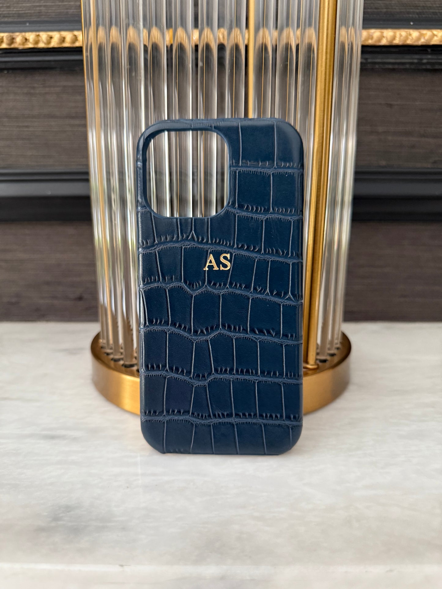 Personalised Deep Blue Croc Leather Case