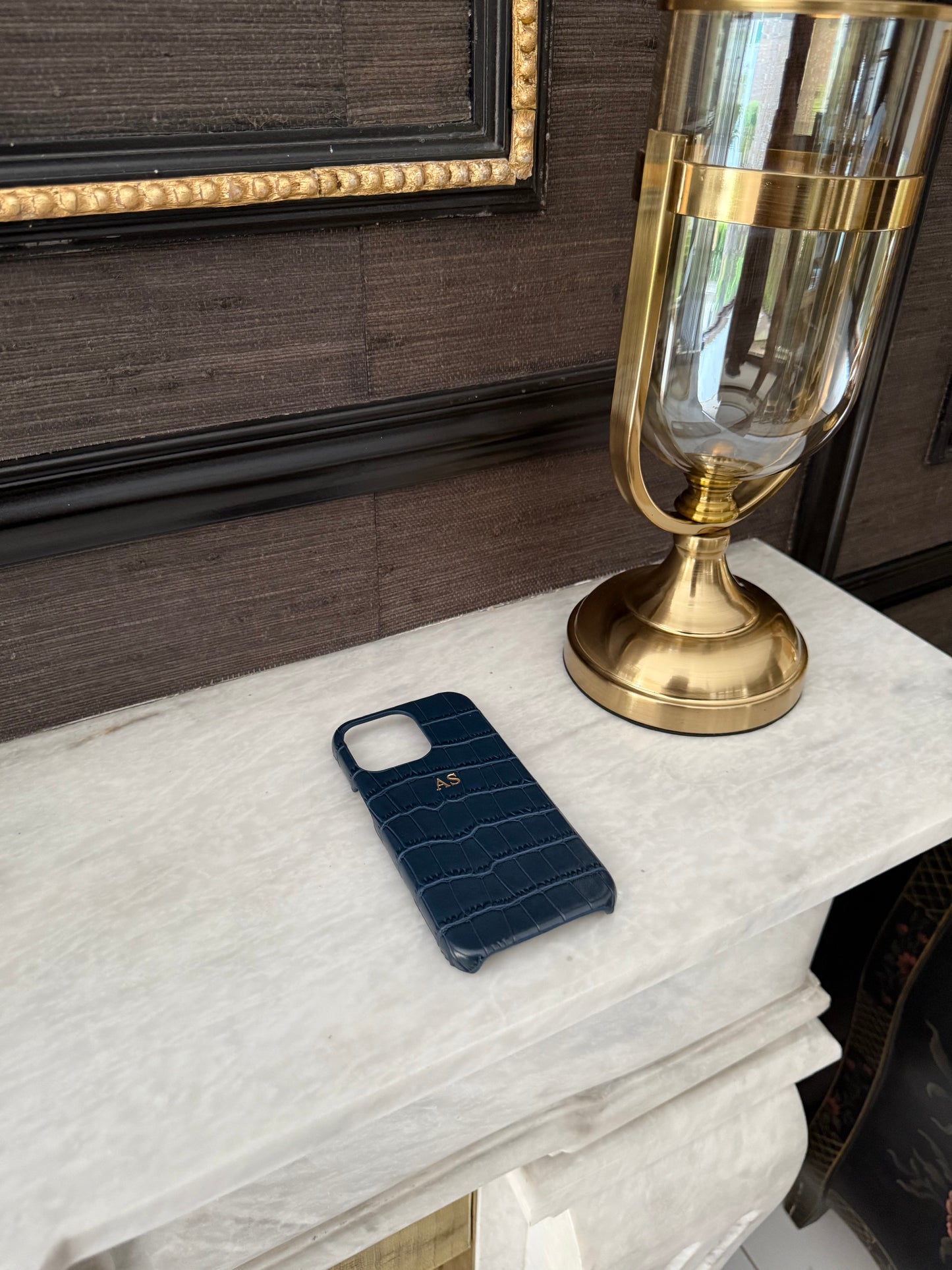 Personalised Deep Blue Croc Leather Case